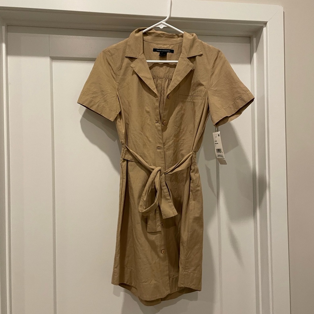 Tan Button-Up Shirt Dress